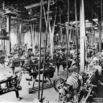 An image from 1919 of the Machine Shop in Sopwith Aviation days - possibly at Richmond Road. The drive belts linking the machines to the overhead lineshafts are clearly visible.