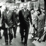 19th May 1953 - Duke of Edinburgh crossing Canbury Park Road to go from the factory to visit the Design Department.