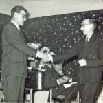 1964 - Frank Gay (right) receives his 25 year watch from Director Eric Rubython. He was then an Instructor in the Apprentice School. Source: Gay Family Archive