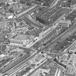 Post war aerial photo of Kingston station and the Hawker Aircraft Co. buildings in Canbury Park Road