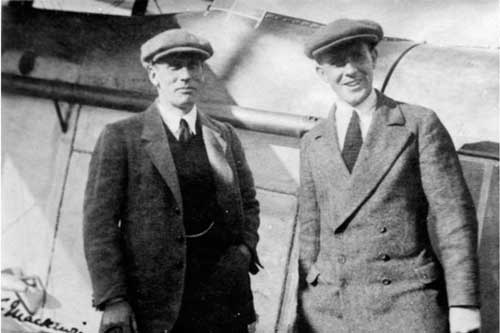 Lt. Cmdr Mackenzie Grieve and Harry Hawker in front of their Sopwith Atlantic