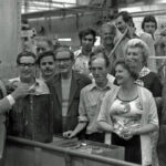 Circa 1980 Monty Modlyn visits the Richmond Road factory. Source: Graham Bass
